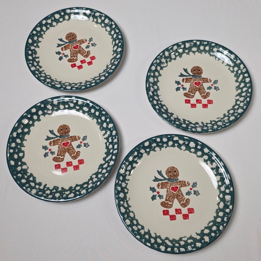 Tienshan Folk Craft Gingerbread Salad Plates Set of 4 Stoneware 7‎ 5/8in